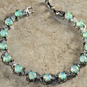Green Fire Opal Round Silver Bracelet